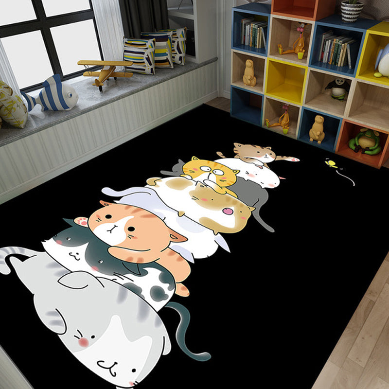 Cute Kids Rug in Black and Pink Animal Cat Dog Pattern Rug Polyester Machine Washable Carpet for Children's Room Black Clearhalo 'Area Rug' 'Rug' 1933701