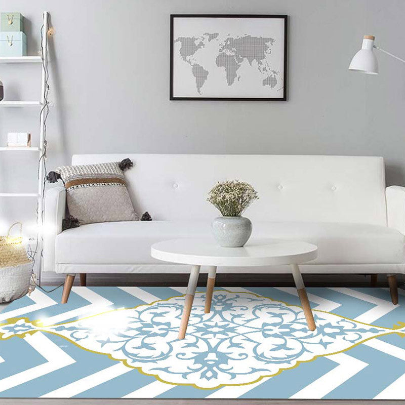 Blue and White Moroccan Rug Polyester Medallion Pattern Rug Pet Friendly Washable Anti-Slip Backing Carpet for Decoration Blue Clearhalo 'Area Rug' 'Moroccan' 'Rugs' Rug' 1933731