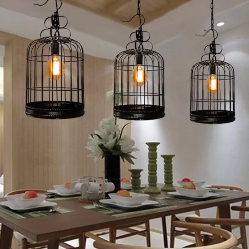 Black/White Birdcage Drop Lamp Rustic Metal 8