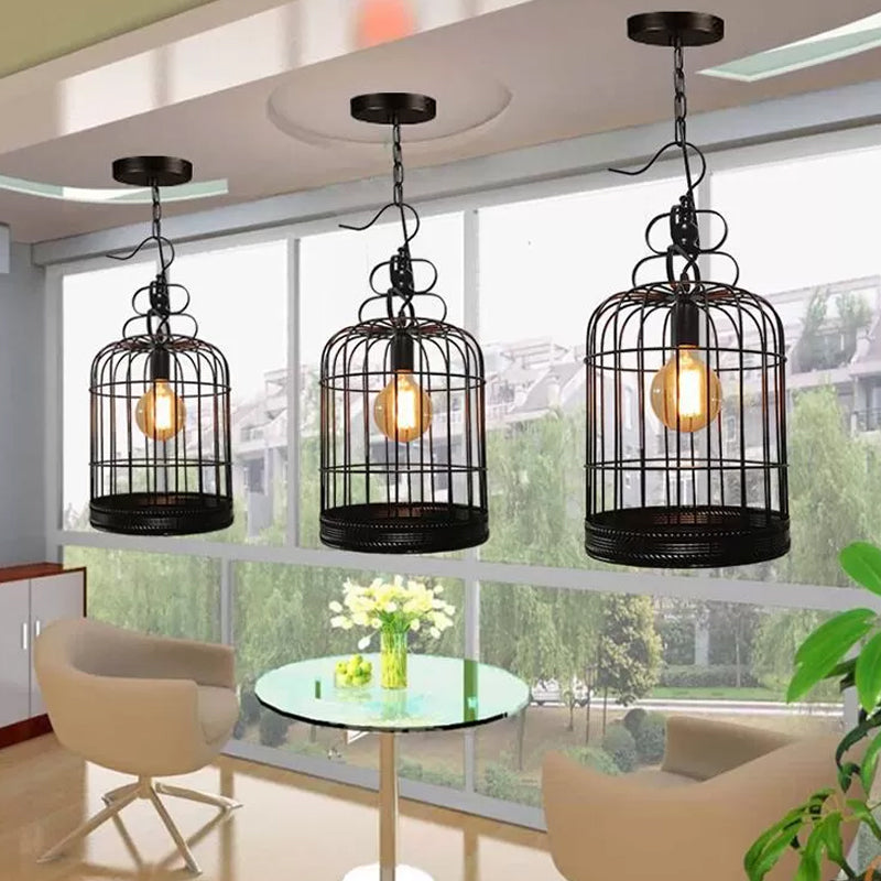 Black/White Birdcage Drop Lamp Rustic Metal 8