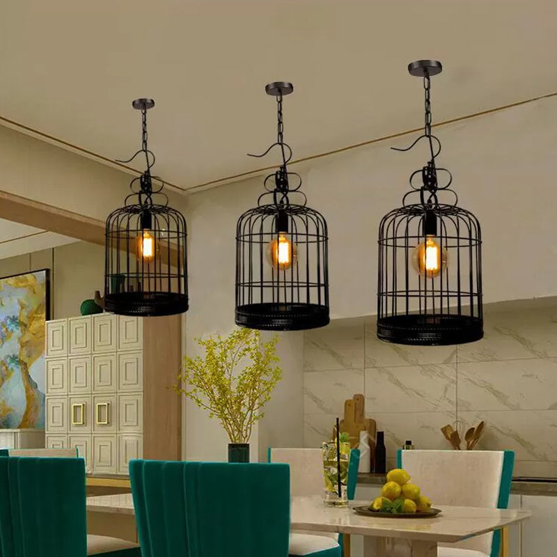 Black/White Birdcage Drop Lamp Rustic Metal 8