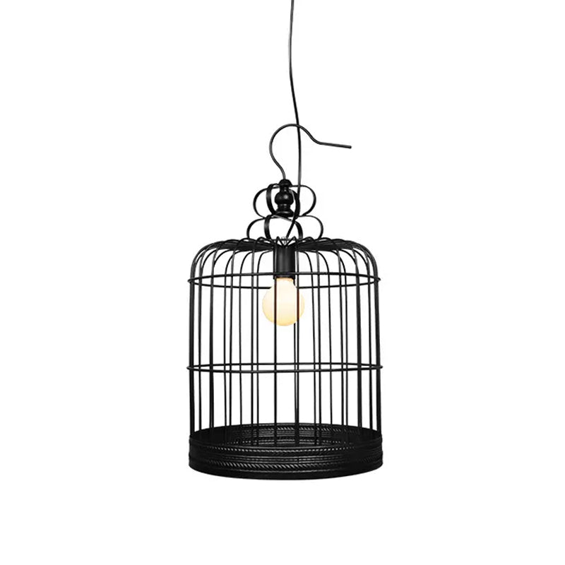 Black/White Birdcage Drop Lamp Rustic Metal 8