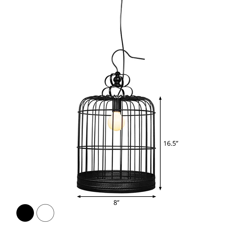 Black/White Birdcage Drop Lamp Rustic Metal 8