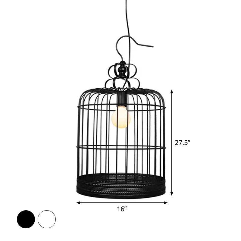 Black/White Birdcage Drop Lamp Rustic Metal 8