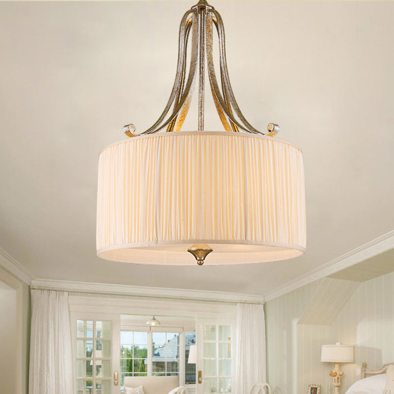 White 4-Light Ceiling Chandelier Modernist Pleated Fabric Hanging Drum Light Fixture White Clearhalo 'Ceiling Lights' 'Chandeliers' Lighting' options 1934115_a4c02893-32d4-4d56-a468-aa2073524386