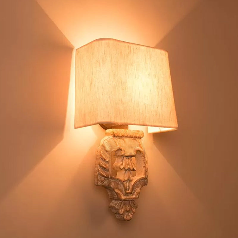 Half-Barrel Fabric Wall Light Fixture Vintage 1 Light Corridor Wood Wall Mounted Lamp in White Clearhalo 'Wall Lamps & Sconces' 'Wall Lights' Lighting' 1934306