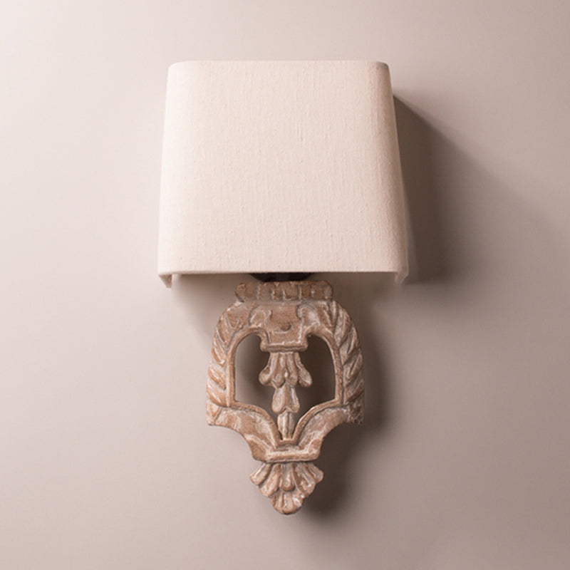 Half-Barrel Fabric Wall Light Fixture Vintage 1 Light Corridor Wood Wall Mounted Lamp in White White Clearhalo 'Wall Lamps & Sconces' 'Wall Lights' Lighting' 1934307