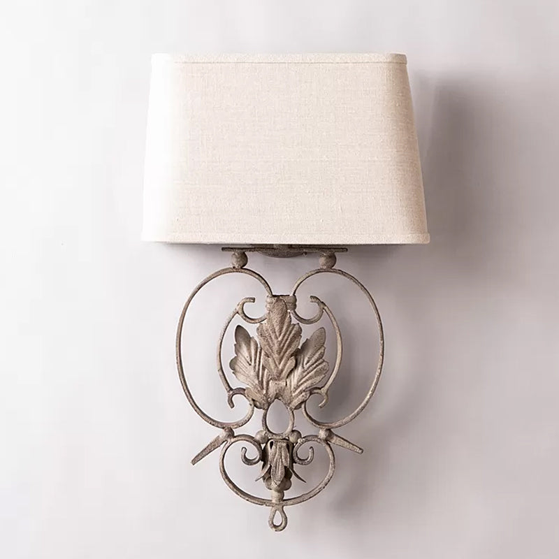 White 1 Head Sconce Lighting Rustic Metallic Maple Leaf Wall Lamp Fixture with Fabric Shade Clearhalo 'Wall Lamps & Sconces' 'Wall Lights' Lighting' 1934314