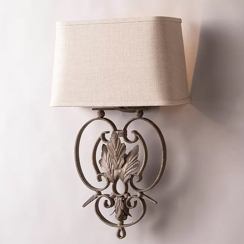 White 1 Head Sconce Lighting Rustic Metallic Maple Leaf Wall Lamp Fixture with Fabric Shade White Clearhalo 'Wall Lamps & Sconces' 'Wall Lights' Lighting' 1934315