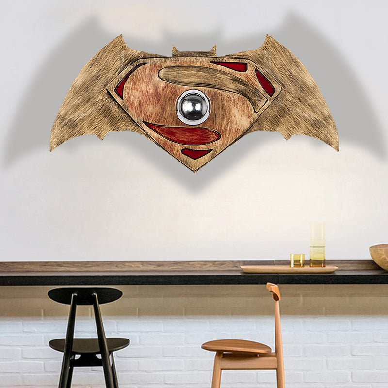 Cool Bat Shaped Wall Sconce 1 Head Animal Creative Wood LED Wall Lamp for Boys Bedroom Red Clearhalo 'Wall Lamps & Sconces' 'Wall Lights' Lighting' 193458