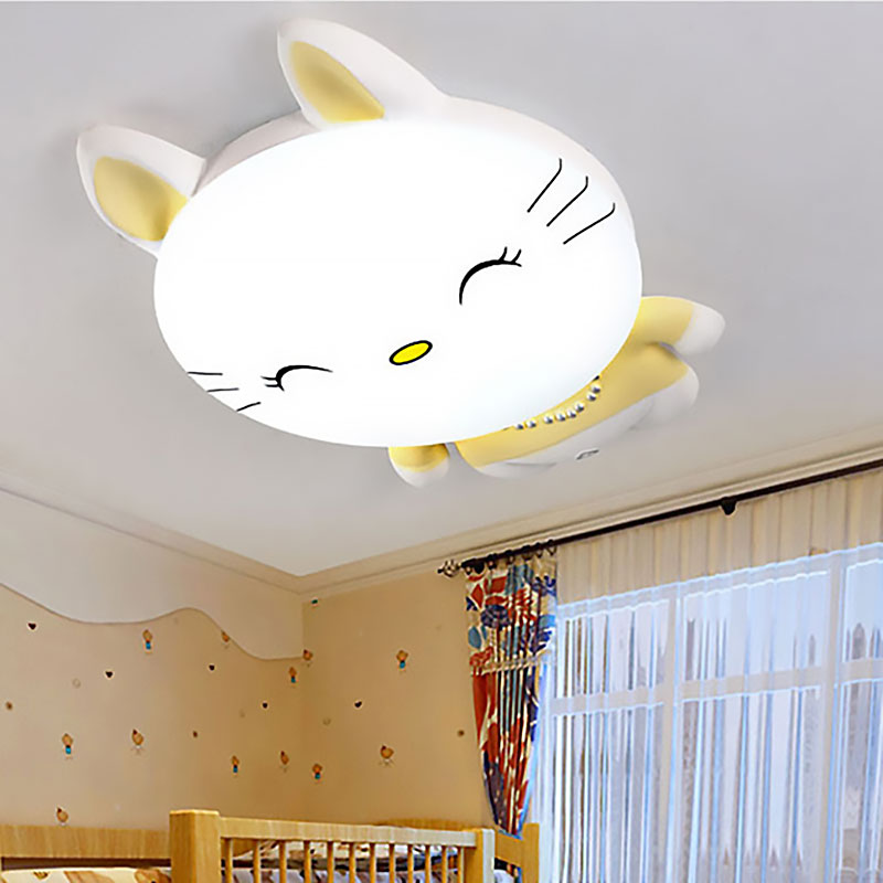 Yellow Smiling Kitten Flush Ceiling Light Animal Acrylic Ceiling Lamp for Child Bedroom Yellow Clearhalo 'Ceiling Lights' 'Close To Ceiling Lights' 'Close to ceiling' 'Flush mount' Lighting' 193490