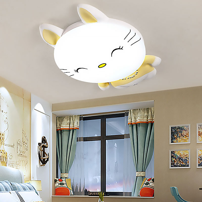 Yellow Smiling Kitten Flush Ceiling Light Animal Acrylic Ceiling Lamp for Child Bedroom Clearhalo 'Ceiling Lights' 'Close To Ceiling Lights' 'Close to ceiling' 'Flush mount' Lighting' 193491