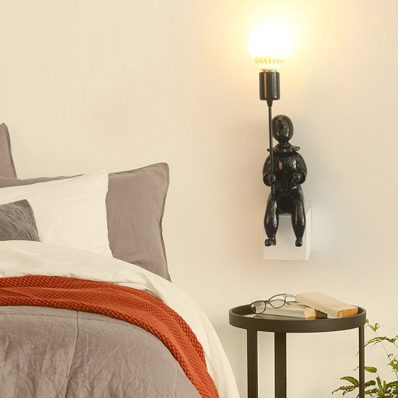 Contemporary Sitting Boy Wall Light Resin 1 Head Monochrome Wall Lamp for Bedroom Clearhalo 'Wall Lamps & Sconces' 'Wall Lights' Lighting' 193535