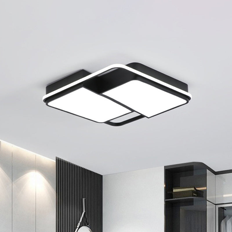 Split Square/Rectangle Bedroom Flushmount Acrylic Modernist LED Ceiling Light in Black with/without Remote Black Without Remote Square Clearhalo 'Ceiling Lights' 'Close To Ceiling Lights' 'Close to ceiling' 'Flush mount' Lighting' 1935547