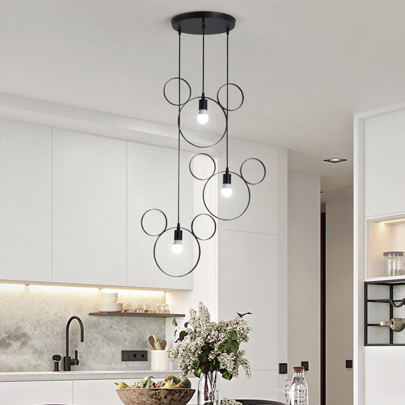 Wrought Iron Bear Pendant Light 3 Lights Modern Style Hanging Lamp in Black Clearhalo 'Ceiling Lights' 'Pendant Lights' 'Pendants' Lighting' 193556