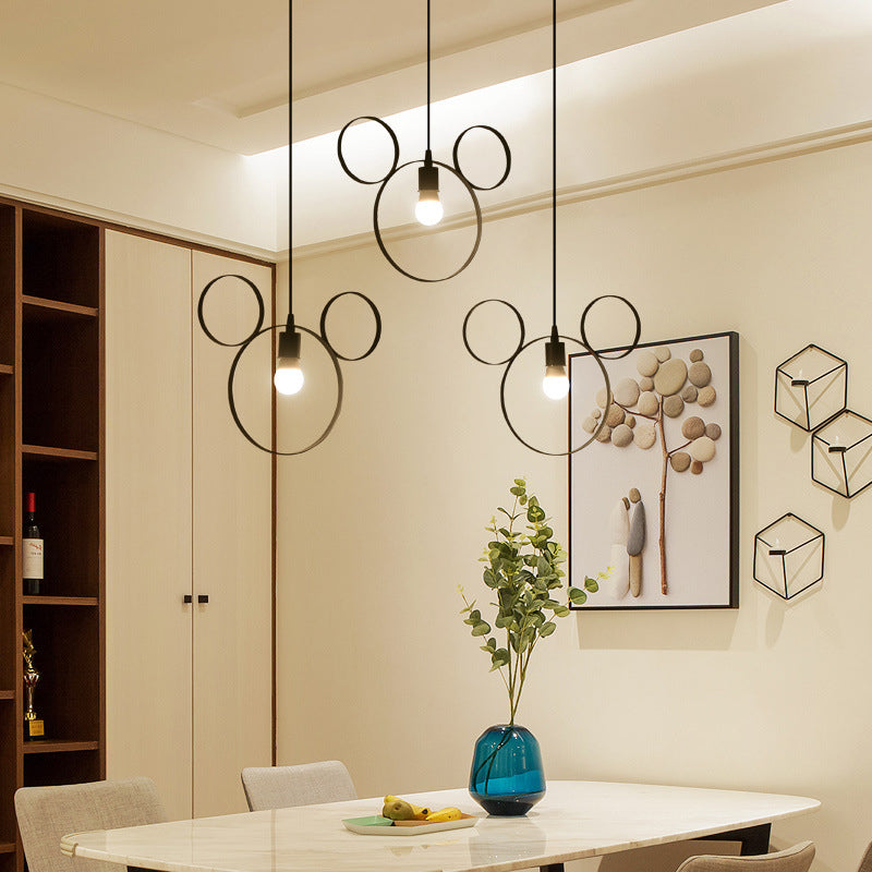 Wrought Iron Bear Pendant Light 3 Lights Modern Style Hanging Lamp in Black Clearhalo 'Ceiling Lights' 'Pendant Lights' 'Pendants' Lighting' 193559