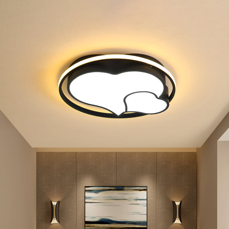 Integrated LED Bedroom Flush Light Modern Black Ceiling Mount Lamp with Semicircle/Loving Heart/Star Acrylic Shade, Warm/White Light Clearhalo 'Ceiling Lights' 'Close To Ceiling Lights' 'Close to ceiling' 'Flush mount' Lighting' 1935794