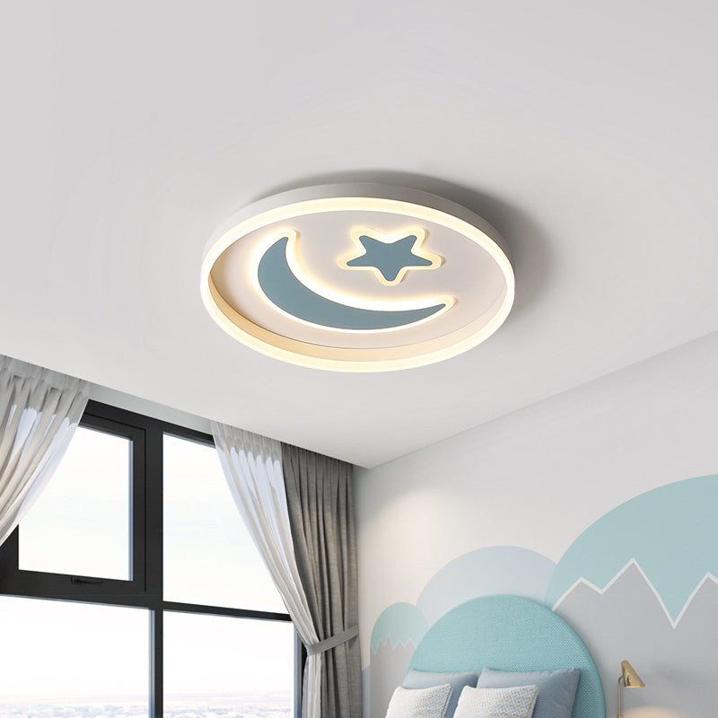 Kids Circular Flush Mount Lighting Acrylic Bedroom LED Ceiling Light with Moon-Star Pattern in Black/White/Pink Blue Clearhalo 'Ceiling Lights' 'Close To Ceiling Lights' 'Close to ceiling' 'Flush mount' Lighting' 1936052