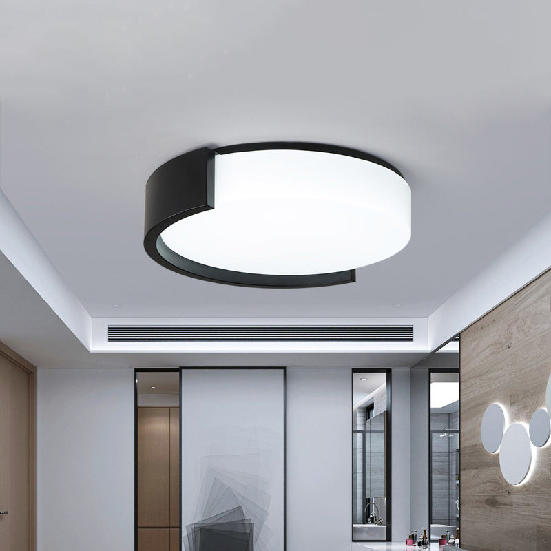 Drum Shaped Ceiling Light Fixture Simple Acrylic Black/White LED Flushmount Lighting with C-Shaped Frame, Warm/White Light Black Clearhalo 'Ceiling Lights' 'Close To Ceiling Lights' 'Close to ceiling' 'Flush mount' Lighting' 1936117