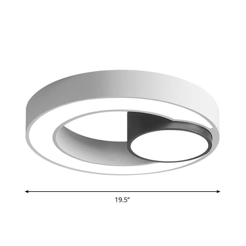 Iron Ringed Flush Mounted Lamp Nordic Black and White LED Ceiling Lighting in White/3 Color Light Clearhalo 'Ceiling Lights' 'Close To Ceiling Lights' 'Close to ceiling' 'Flush mount' Lighting' 1936145