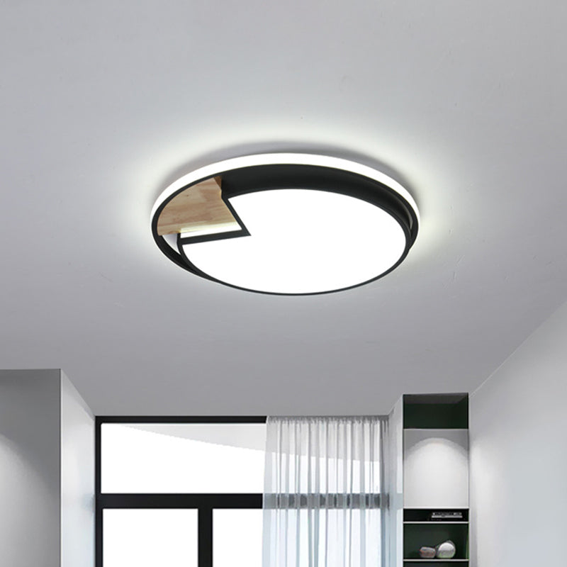 Round Flush Ceiling Light Nordic Acrylic Black-Wood LED Flushmount Lighting with Circular Sector Cutouts, White/3 Color Light Clearhalo 'Ceiling Lights' 'Close To Ceiling Lights' 'Close to ceiling' 'Flush mount' Lighting' 1936148