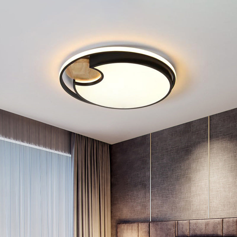 Black Circular LED Ceiling Lighting Modern LED Acrylic Flush Mounted Light with Circular Wood Cut, White/3 Color Light Black Clearhalo 'Ceiling Lights' 'Close To Ceiling Lights' 'Close to ceiling' 'Flush mount' Lighting' 1936151