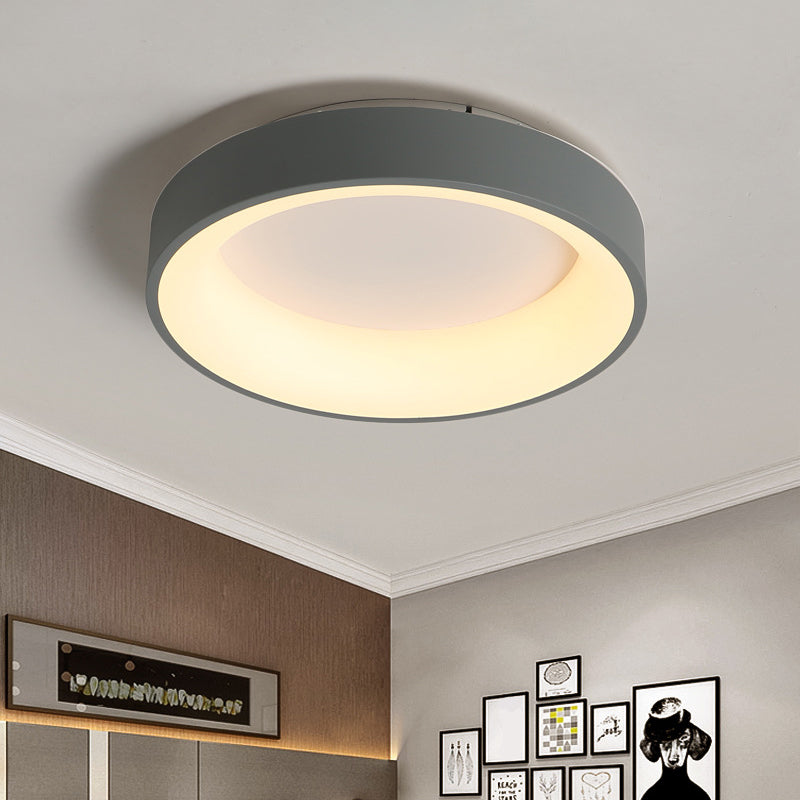 Circular Iron Flush Ceiling Light Nordic Grey/White LED Flushmount Lighting for Bedroom, 18