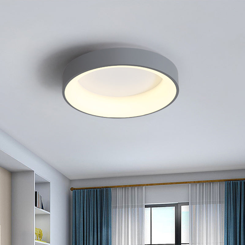 Circular Iron Flush Ceiling Light Nordic Grey/White LED Flushmount Lighting for Bedroom, 18