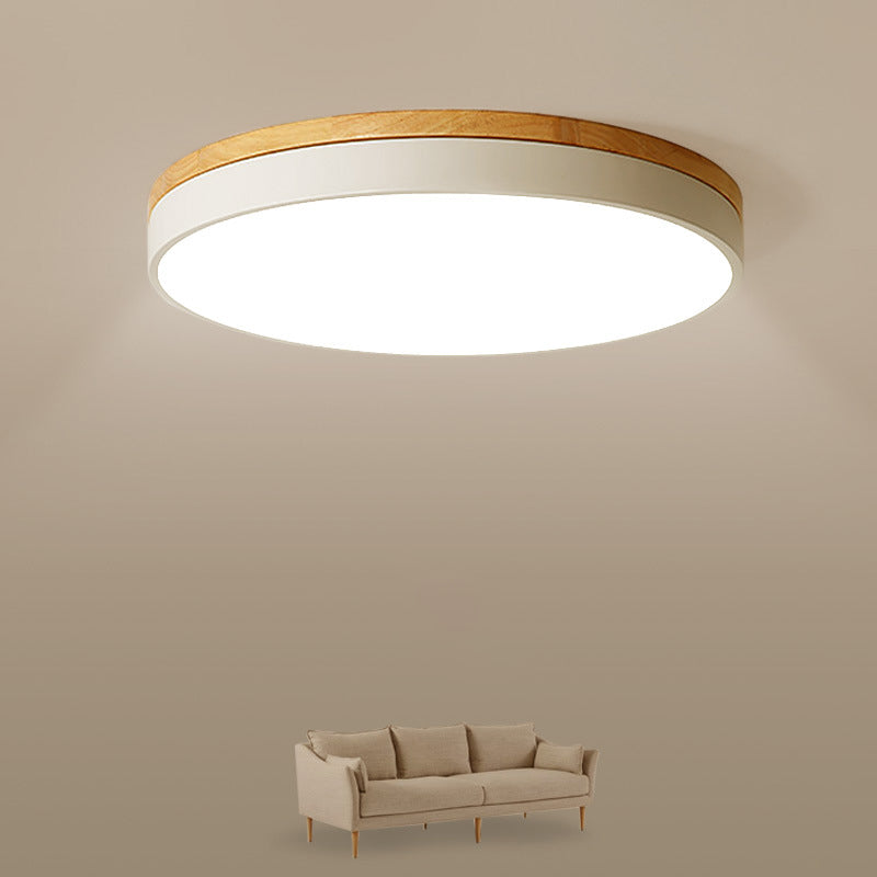 White Round Ceiling Light Fixture Minimalism LED Acrylic Flushmount with Wood Canopy, 12