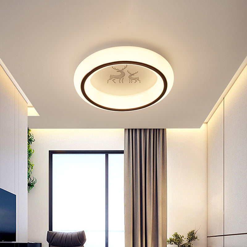 Moon/Deer/Hot Air Balloon Flush Light Contemporary Acrylic Bedroom LED Circular Ceiling Mount Lamp in White White Deer Clearhalo 'Ceiling Lights' 'Close To Ceiling Lights' 'Close to ceiling' 'Flush mount' Lighting' 1936267