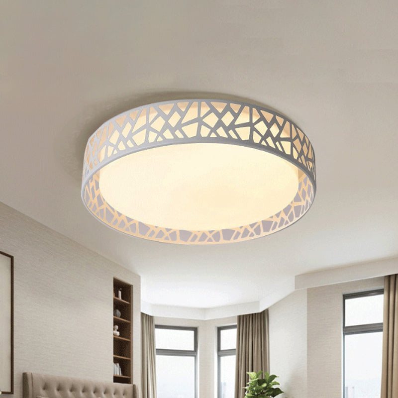 Drum Acrylic Flush Mount Lighting Modern White LED Ceiling Lamp with Nest Shaped Frame White Clearhalo 'Ceiling Lights' 'Close To Ceiling Lights' 'Close to ceiling' 'Flush mount' Lighting' 1936301