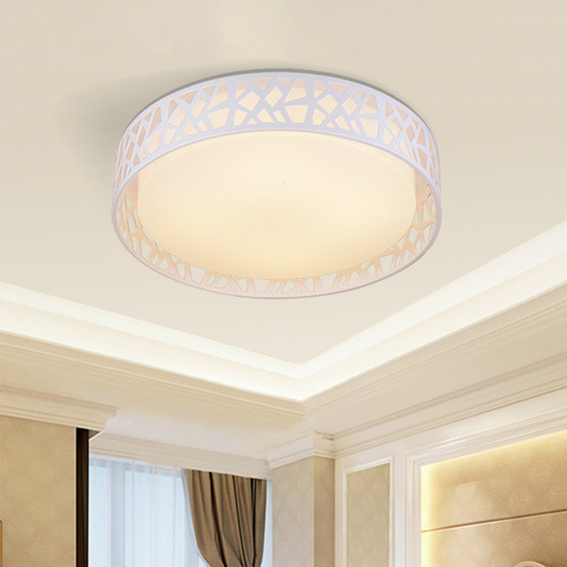 Drum Acrylic Flush Mount Lighting Modern White LED Ceiling Lamp with Nest Shaped Frame Clearhalo 'Ceiling Lights' 'Close To Ceiling Lights' 'Close to ceiling' 'Flush mount' Lighting' 1936302