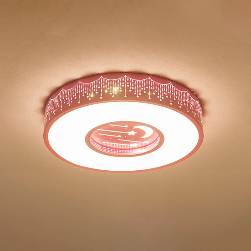 Hollowed out Meteor Ceiling Light Modern Romantic Acrylic Pink/White/Blue LED Round Flush Mounted Lamp, 16