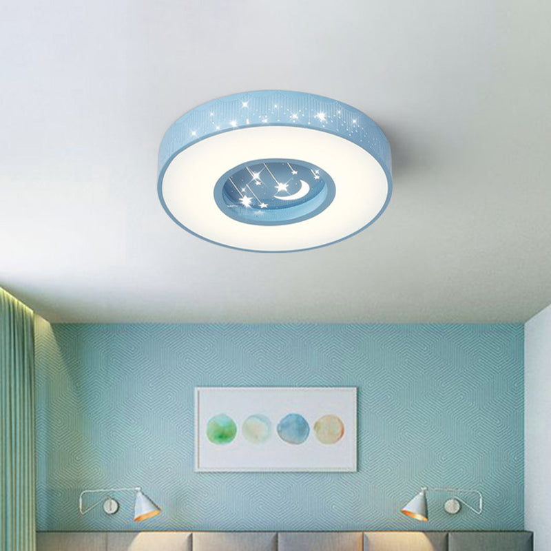 Hollowed out Meteor Ceiling Light Modern Romantic Acrylic Pink/White/Blue LED Round Flush Mounted Lamp, 16