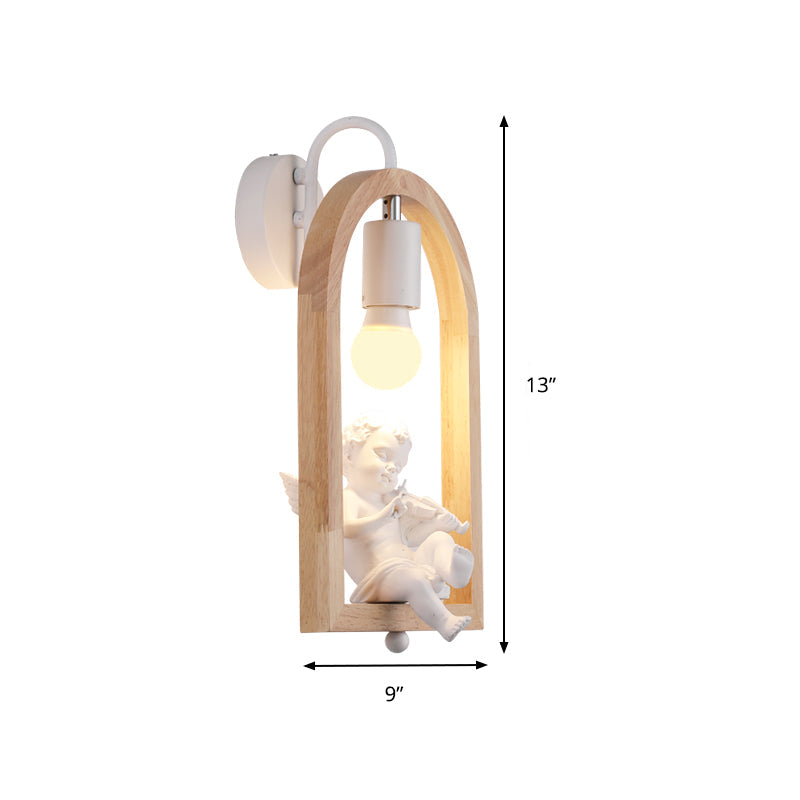 Child Bedroom Arched Shelf Wall Lamp Wood One Light Modern White Sconce Lighting Clearhalo 'Wall Lamps & Sconces' 'Wall Lights' Lighting' 193633