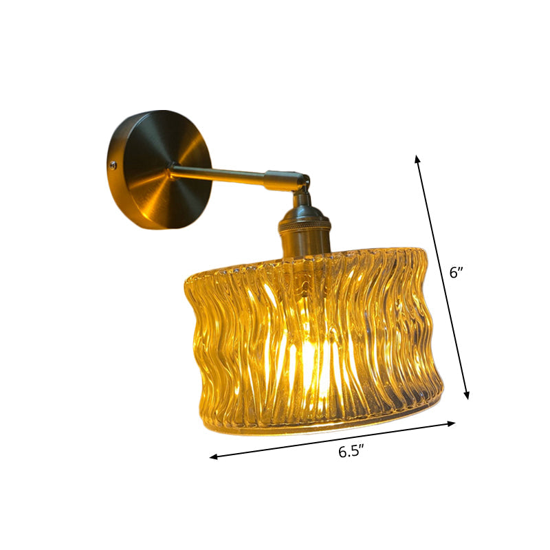 Single-Bulb Bedroom Wall Lamp Postmodern Gold Rotatable Wall Light Sconce with Oval/Diamond/Ruffled Blue/Clear/Green Glass Shade Clearhalo 'Cast Iron' 'Glass' 'Industrial' 'Modern wall lights' 'Modern' 'Tiffany' 'Traditional wall lights' 'Wall Lamps & Sconces' 'Wall Lights' Lighting' 1936699