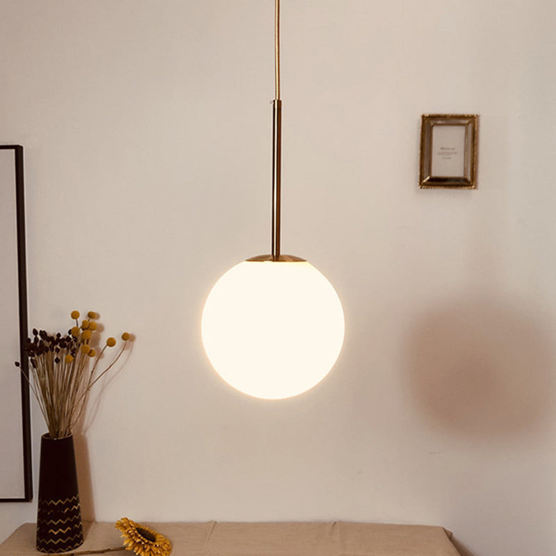 Simple Ball Shaped Drop Pendant White Glass 1 Light 6