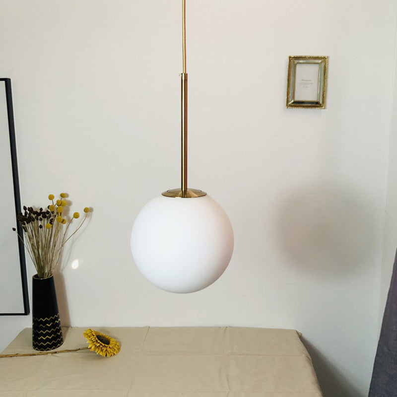 Simple Ball Shaped Drop Pendant White Glass 1 Light 6