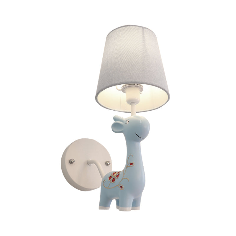 Giraffe Wall Light with Fabric Shade 1 Light Animal Resin Sconce Light for Kid Bedroom Kindergarten Clearhalo 'Wall Lamps & Sconces' 'Wall Lights' Lighting' 193679