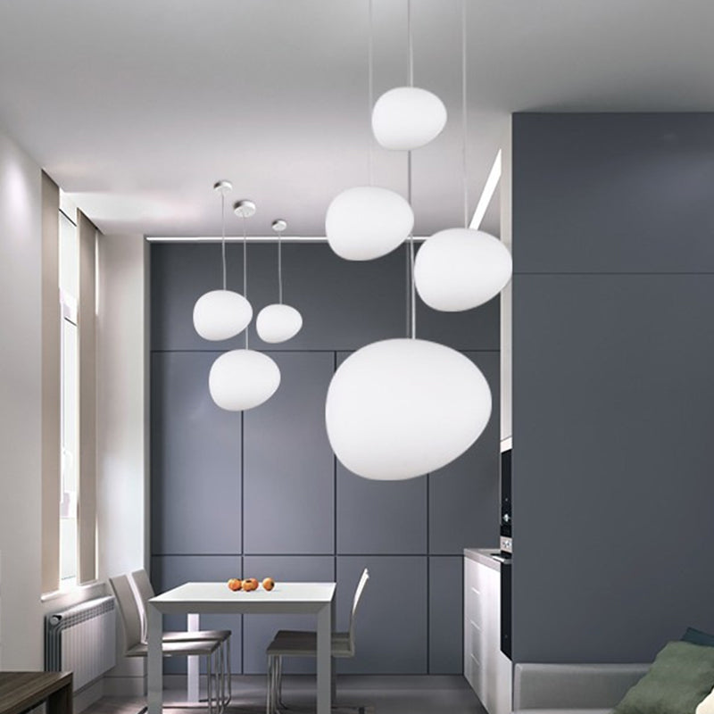 Floating Pebble Dining Room Pendant Lamp Cream Glass 1 Head Minimalist Hanging Ceiling Light in White, 9