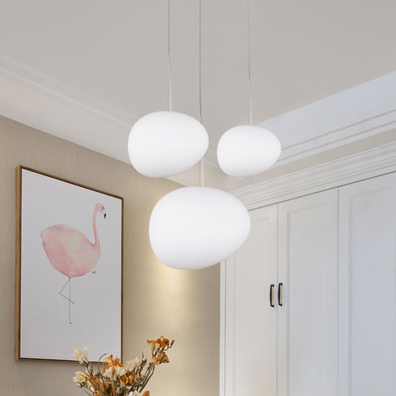 Floating Pebble Dining Room Pendant Lamp Cream Glass 1 Head Minimalist Hanging Ceiling Light in White, 9