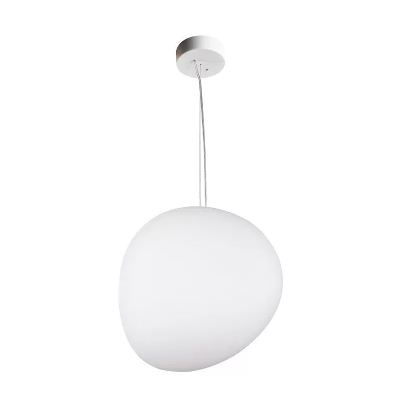 Floating Pebble Dining Room Pendant Lamp Cream Glass 1 Head Minimalist Hanging Ceiling Light in White, 9