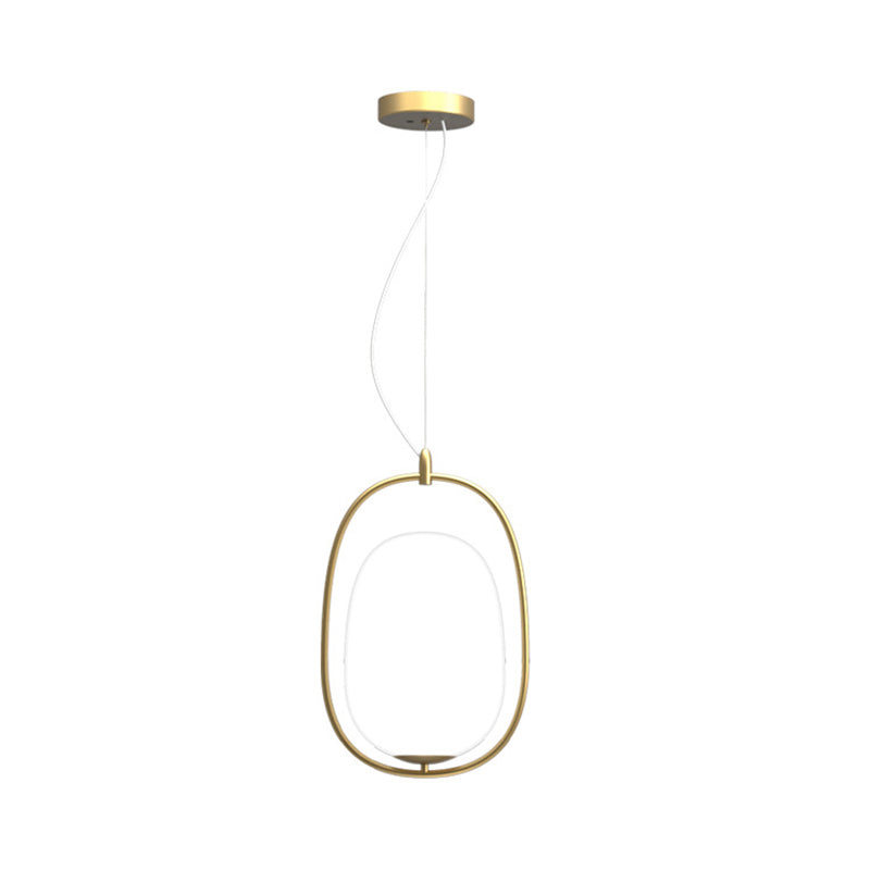 Postmodern Single Ceiling Hang Light Gold Cocoon Shaped Pendant Lamp with Frame and White Glass Shade, Warm/White/3 Color Light Clearhalo 'Ceiling Lights' 'Modern Pendants' 'Modern' 'Pendant Lights' 'Pendants' Lighting' 1936821