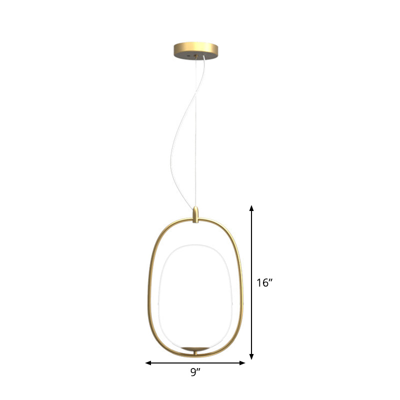 Postmodern Single Ceiling Hang Light Gold Cocoon Shaped Pendant Lamp with Frame and White Glass Shade, Warm/White/3 Color Light Clearhalo 'Ceiling Lights' 'Modern Pendants' 'Modern' 'Pendant Lights' 'Pendants' Lighting' 1936823