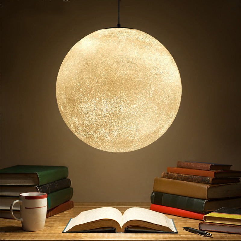 White Glass Super Moon Pendulum Light Romantic Modern 1-Light Ceiling Hang Lamp, 10