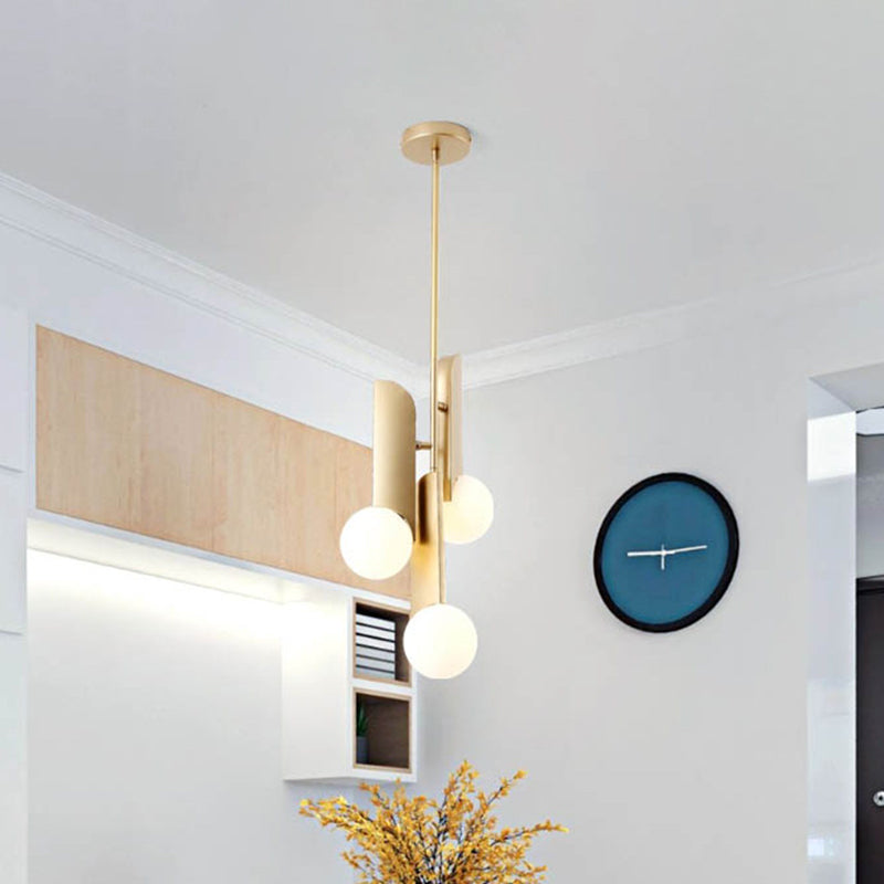 Creative Postmodern Ball Pendant Lamp Cream Glass 1/3-Bulb Dining Table Suspension Light in Gold 3 Gold Clearhalo 'Ceiling Lights' 'Modern Pendants' 'Modern' 'Pendant Lights' 'Pendants' Lighting' 1936868