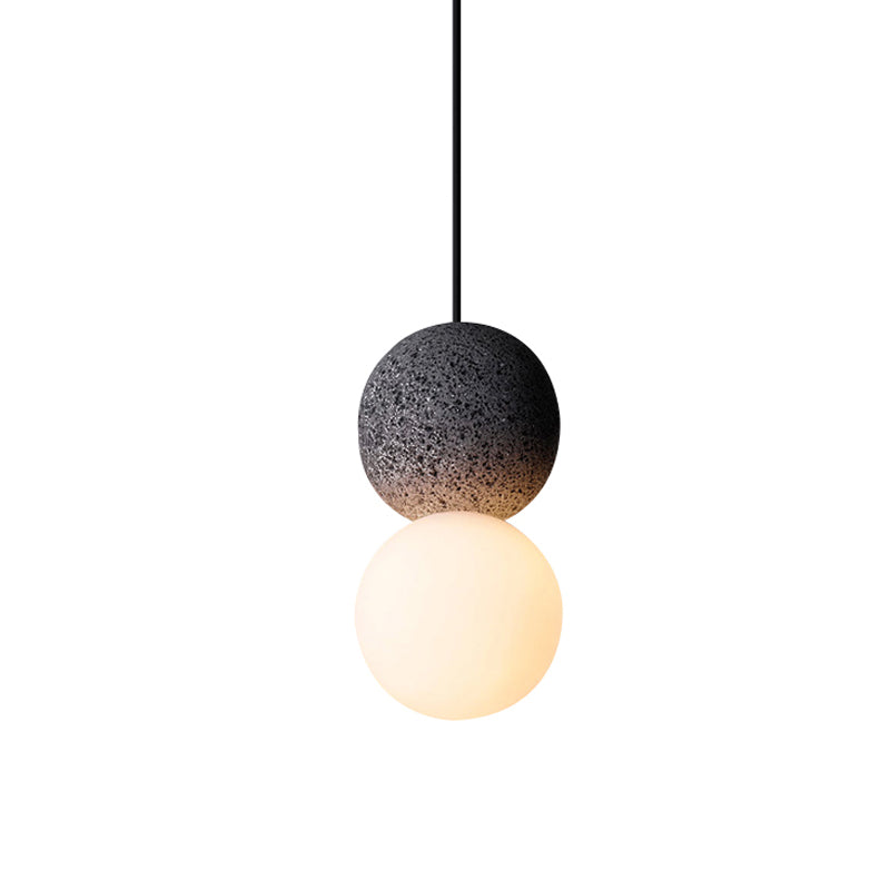 Cement Twin Ball Ceiling Hang Light Postmodernist 1 Light Black Pendant Lamp with Opal Glass Shade Clearhalo 'Ceiling Lights' 'Modern Pendants' 'Modern' 'Pendant Lights' 'Pendants' Lighting' 1936890