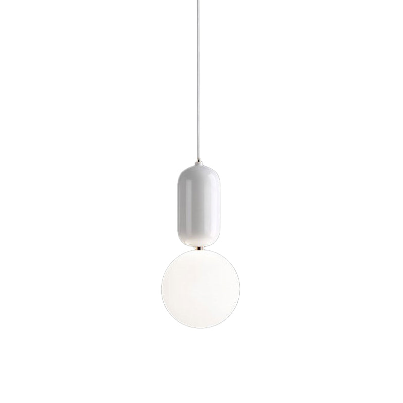 Postmodern 1-Light Pendant Lamp White/Gold Capsule Ceiling Hang Lamp with Milky Ball Glass Shade, 6