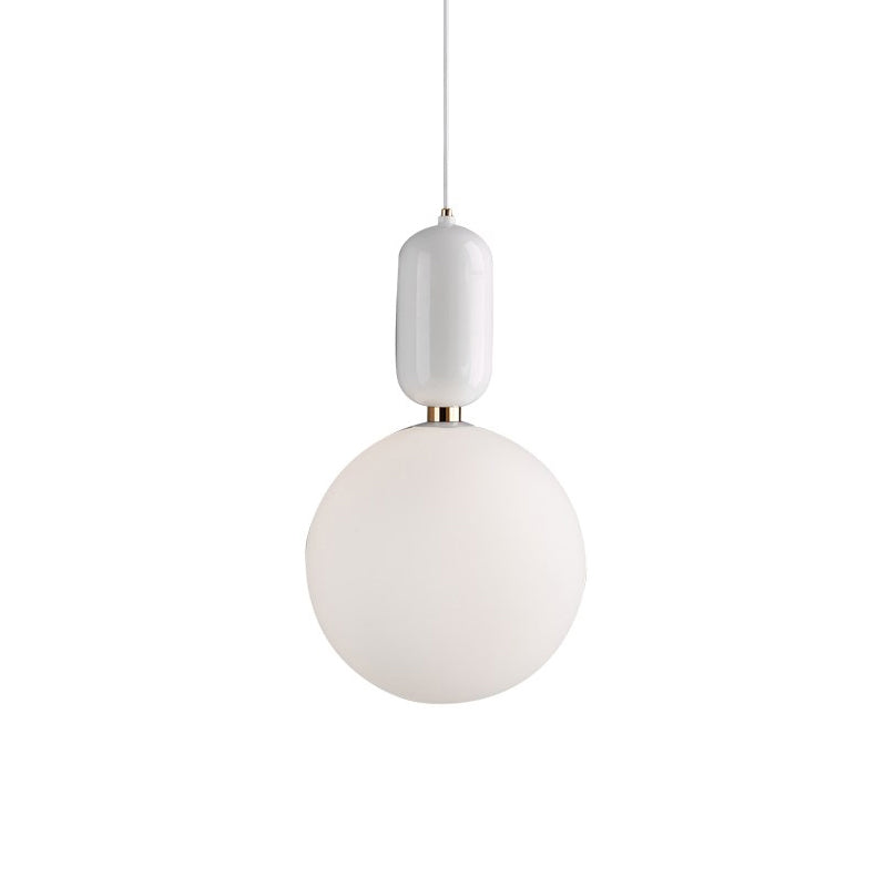 Postmodern 1-Light Pendant Lamp White/Gold Capsule Ceiling Hang Lamp with Milky Ball Glass Shade, 6