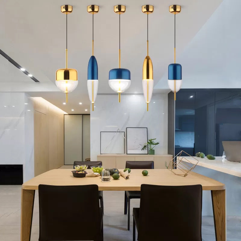 Blue Jar Hanging Pendant Postmodern 1-Light Aluminum Ceiling Light with Bottom Clear Glass Shade Blue A Clearhalo 'Ceiling Lights' 'Glass shade' 'Glass' 'Modern Pendants' 'Modern' 'Pendant Lights' 'Pendants' Lighting' 1936974